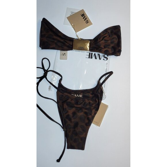 SAME LOS ANGELES BIKINY WOMENS Knotted Top / Bootom Small 90's Brown /Black